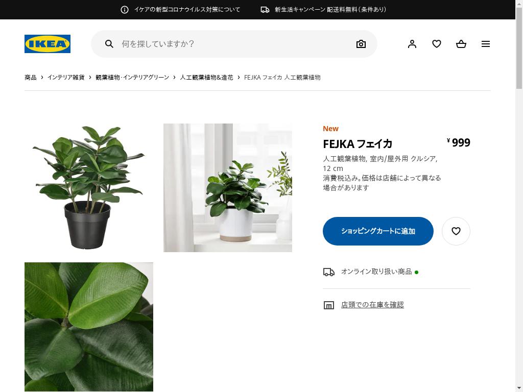 FEJKA フェイカ 人工観葉植物 - 室内/屋外用 クルシア 12 CM