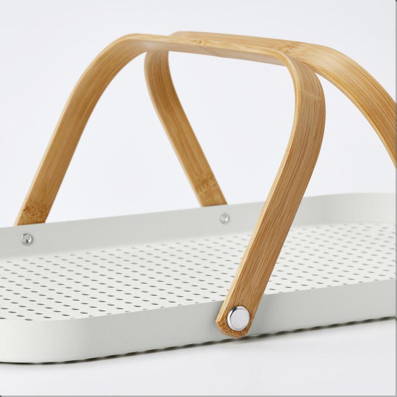 GRONFISK グローンフィスク トレイ 持ち手付き - 竹/ホワイト 46x30cm