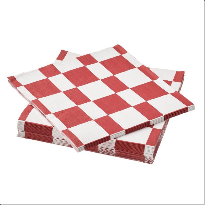 VINTERFINT ヴィンテルフィント 紙ナプキン - チェック模様 ホワイト/レッド 33x33cm
