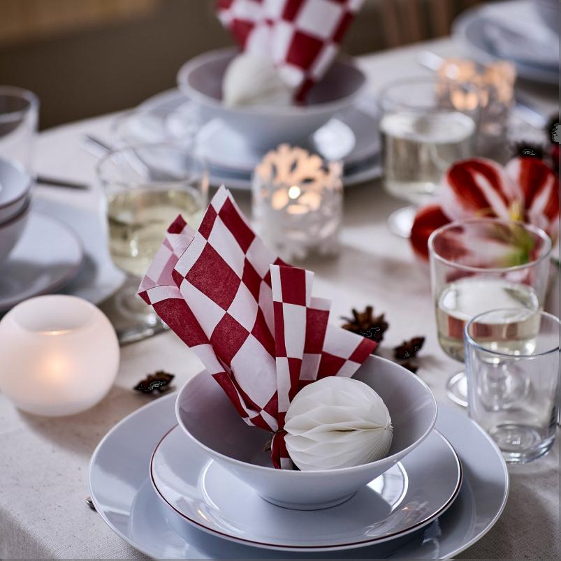 VINTERFINT ヴィンテルフィント 紙ナプキン - チェック模様 ホワイト/レッド 33x33cm