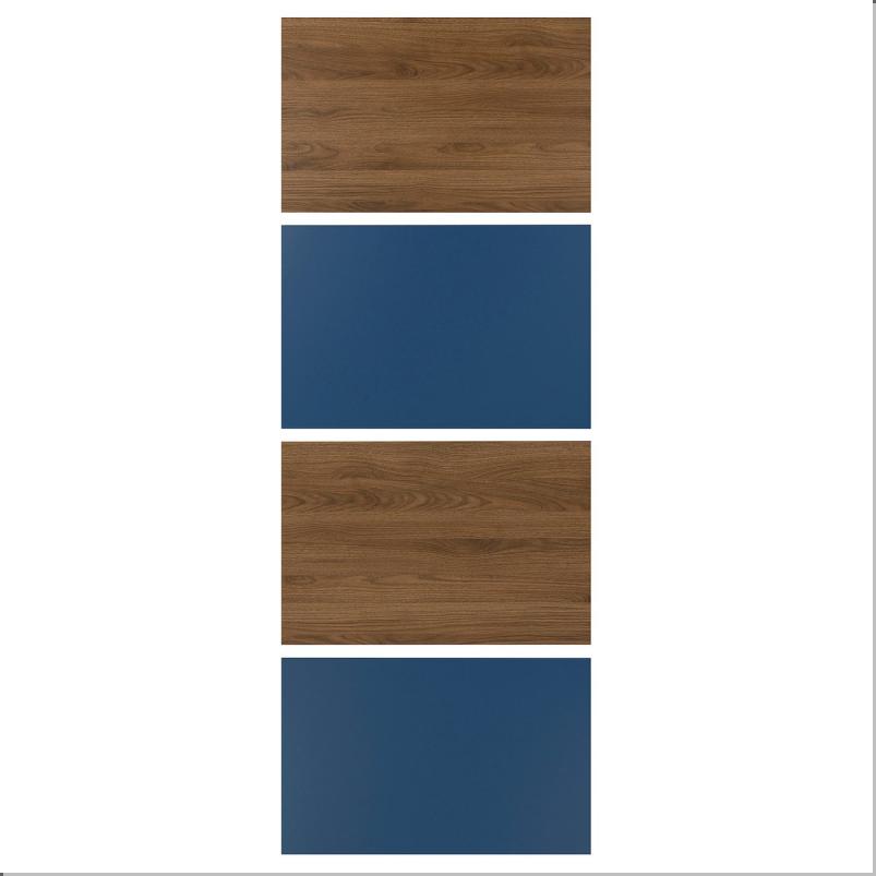 MEHAMN メーハムン 引き戸用パネル4枚 - ウォールナット調/ブルー 75x201cm