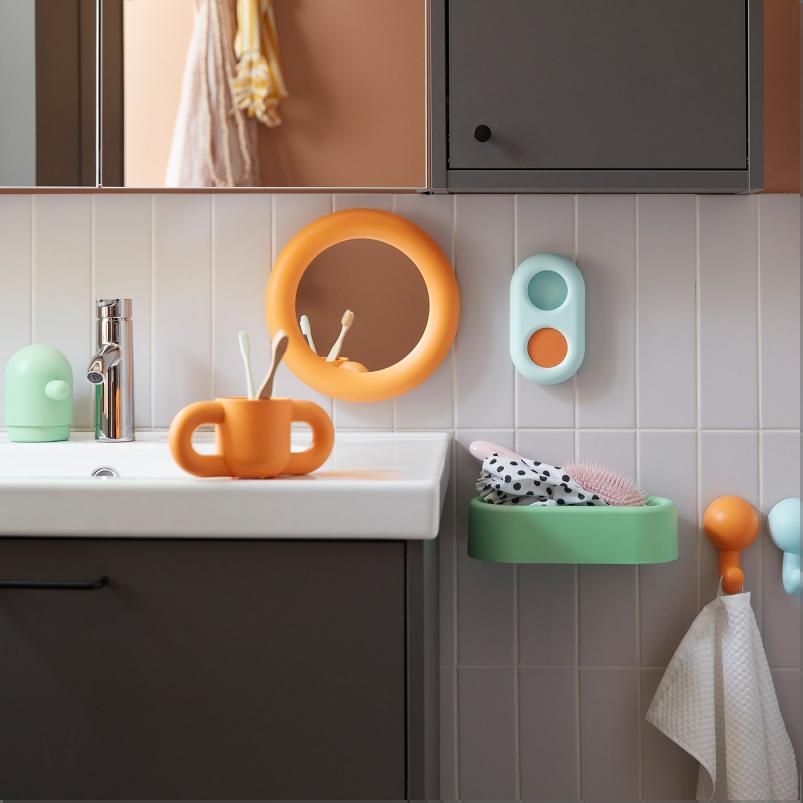 HUMLESJON フムレショーン ミラー 吸盤付き - オレンジ