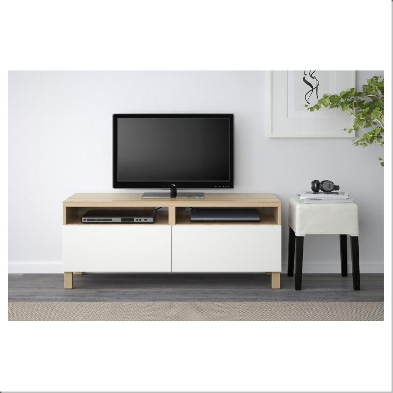 BESTA ベストー テレビ台 引き出し付き - ホワイトステインオーク調/ラップヴィーケン ホワイト 120x42x48cm