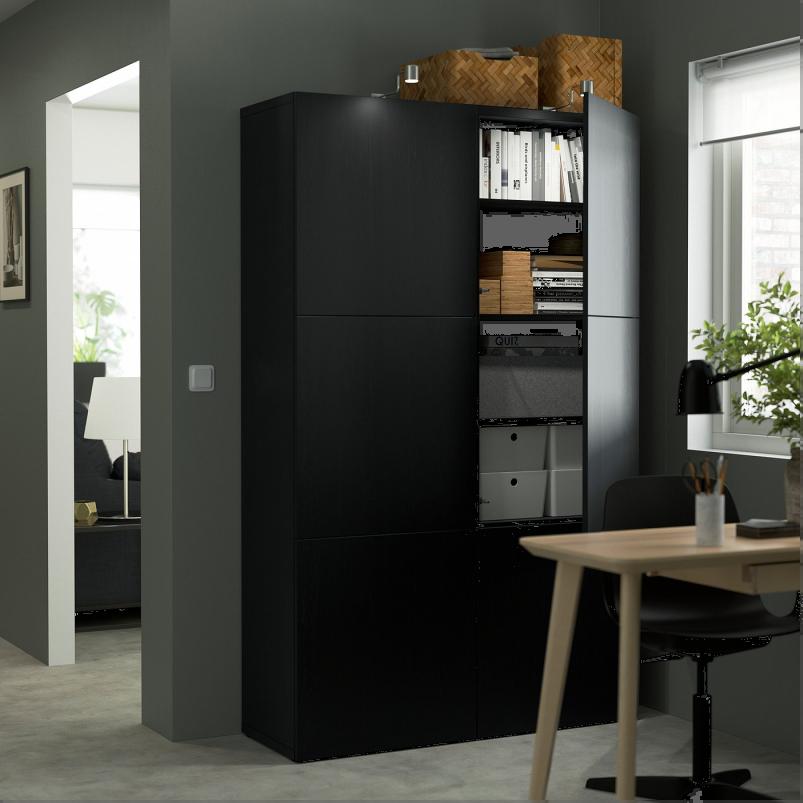 BESTA ベストー 収納コンビネーション 扉付 - ブラックブラウン/ラップヴィーケン ブラックブラウン 120x42x193cm