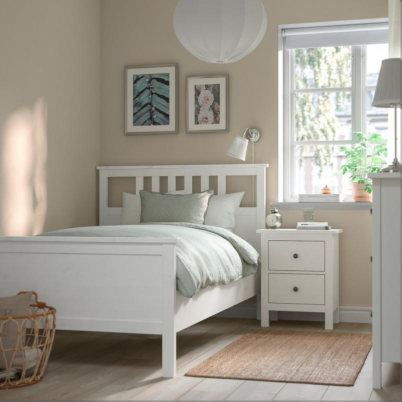 HEMNES ヘムネス ベッドフレーム - ホワイトステイン/ルーローイ 120x200cm