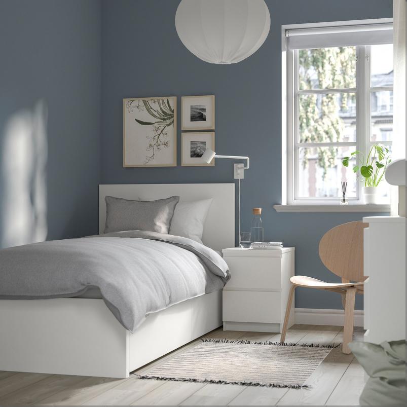 MALM マルム ベッドフレーム 収納ボックス2個付き - ホワイト/ルーローイ 90x200cm