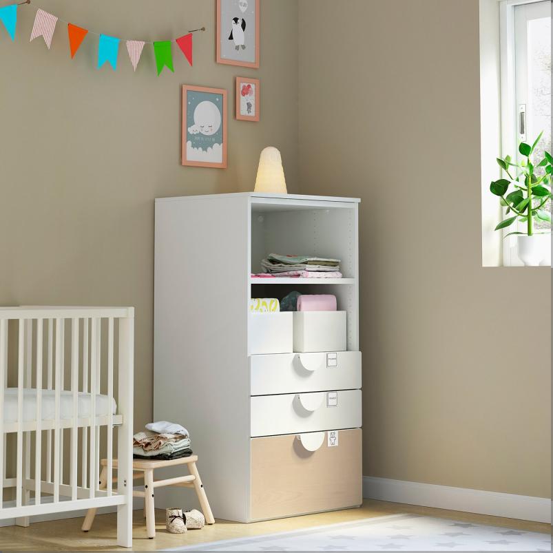 SMASTAD スモースタード / PLATSA プラッツァ 本棚 - ホワイト バーチ/引き出し3段付き 60x57x123cm