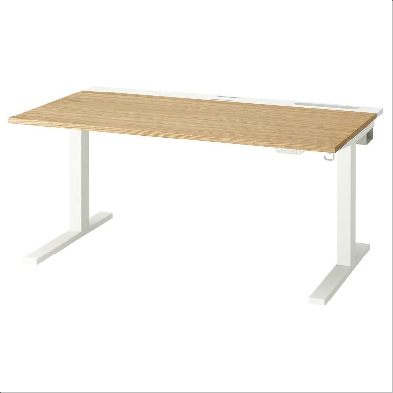 MITTZON ミッツォーン デスク 昇降式 - 100V オーク材突き板/ホワイト 140x80cm