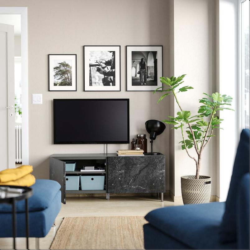 BESTA ベストー テレビ台 扉付き - ダークグレー/ベリスヴィーケン/オサルプ ブラック 120x42x48cm