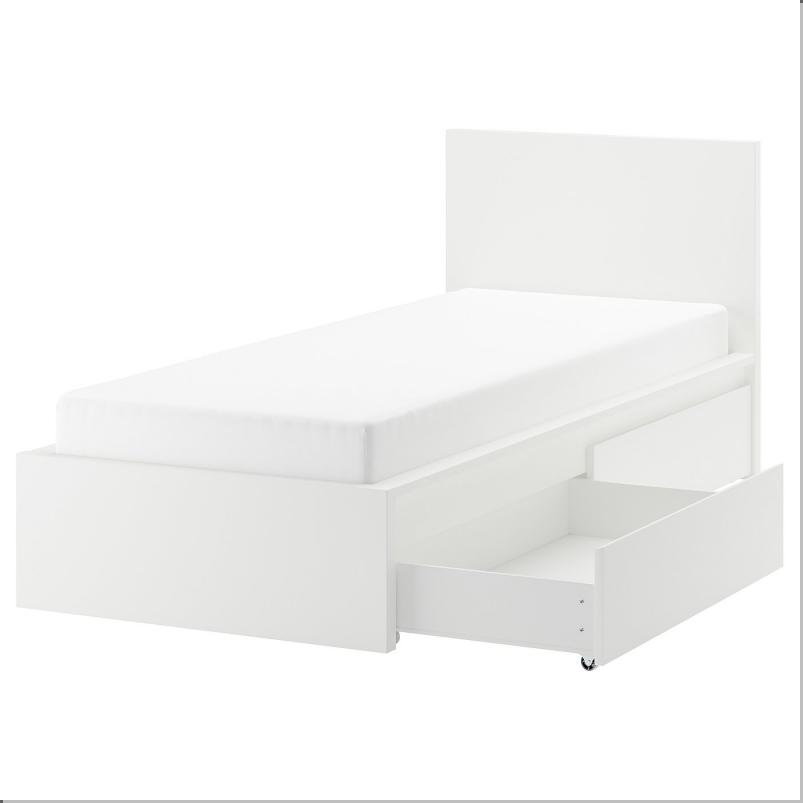 MALM マルム ベッドフレーム 収納ボックス2個付き - ホワイト/リルヘラン 90x200cm