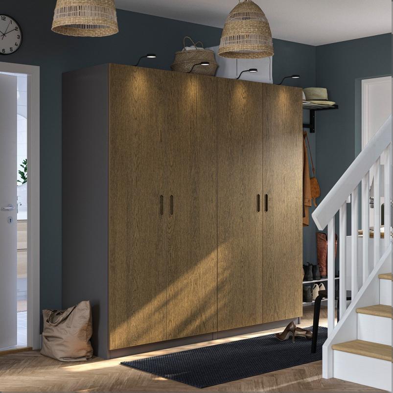 PAX パックス / TONSTAD トンスタード ワードローブコンビネーション - ダークグレー/ブラウン ステインオーク材突き板 200x60x201cm