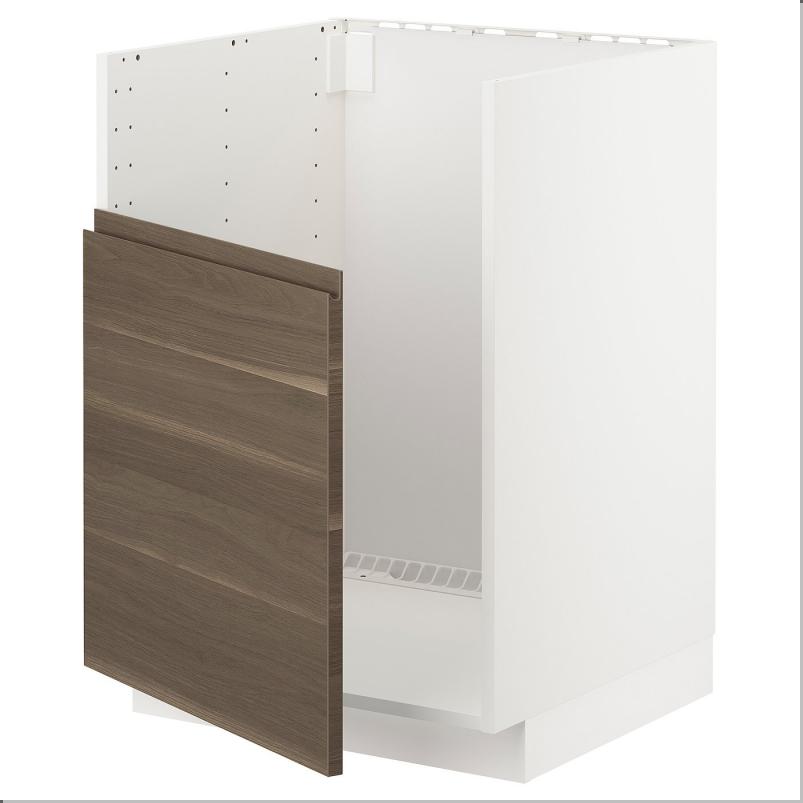 METOD メトード ベースキャビネット TALLSJON/タルショーン シンク用 - ホワイト/ヴォックストルプ ウォールナット調 60x60x80cm