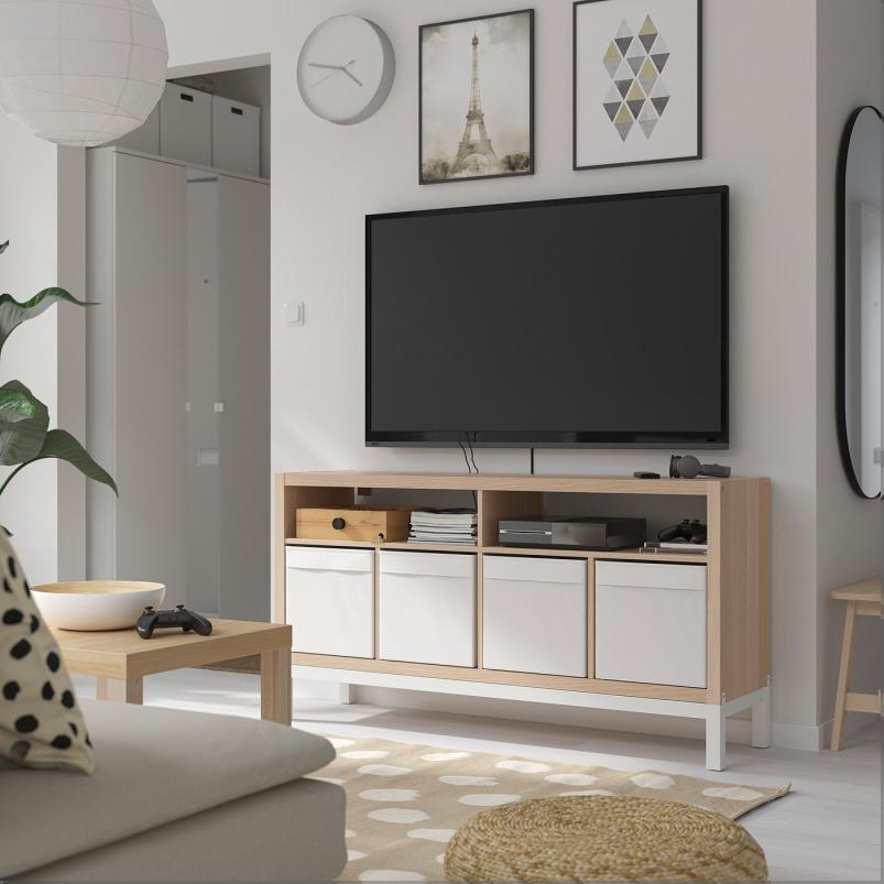 KALLAX カラックス テレビ台 下部フレーム付き - ホワイトステインオーク調 147x39x78cm