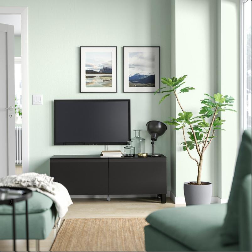 BESTA ベストー テレビ台 扉付き - ブラックブラウン/ハッマルスメド/ストゥッバルプ チャコール 120x42x48cm