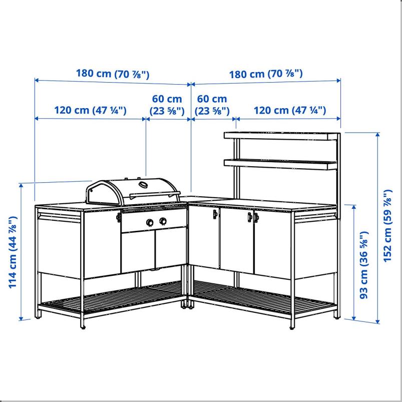 BATSKAR ボートシェール 屋外用キッチン 炭火焼きバーベキューグリル付き - ダークグレー 180x180x152cm