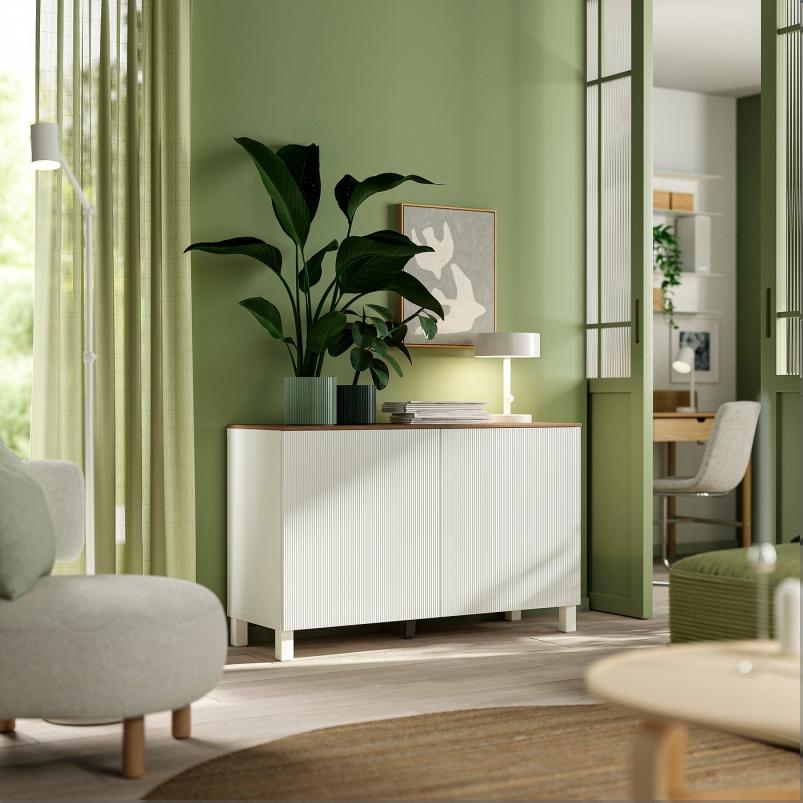 BESTÅ ベストー 収納コンビネーション 扉付 - ホワイト/フォーヴァルタレ ホワイト 120x42x75 cm