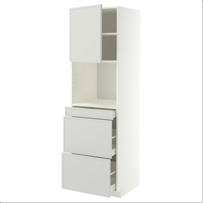 METOD メトード / MAXIMERA マキシメーラ ハイキャビネット 電子レンジ用 扉/引き出し3個付き - ホワイト/アスプゥデン ライトグレー 60x60x200cm