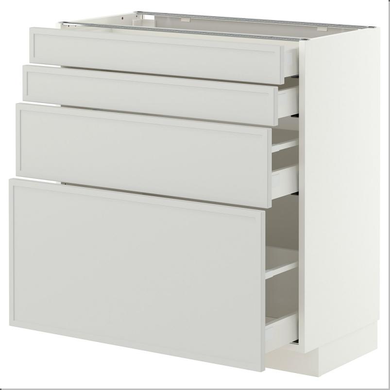 METOD メトード / MAXIMERA マキシメーラ ベースキャビネット 引き出し前部4枚/引き出し4個 - ホワイト/アスプゥデン ライトグレー 80x41x80cm
