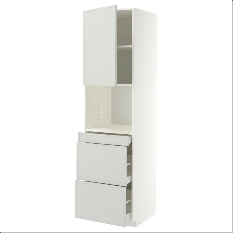 METOD メトード / MAXIMERA マキシメーラ ハイキャビネット 電子レンジ用 扉/引き出し3個付き - ホワイト/アスプゥデン ライトグレー 60x60x220cm