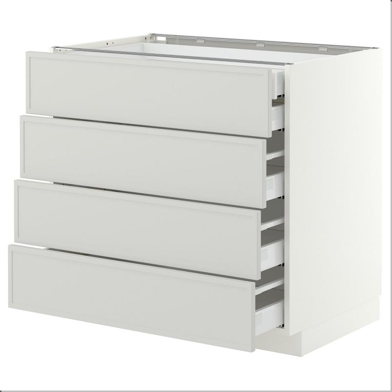 METOD メトード / MAXIMERA マキシメーラ ベースキャビネット 引き出し前部4/引き出し低2/引き出し中3 - ホワイト/アスプゥデン ライトグレー 90x60x80cm