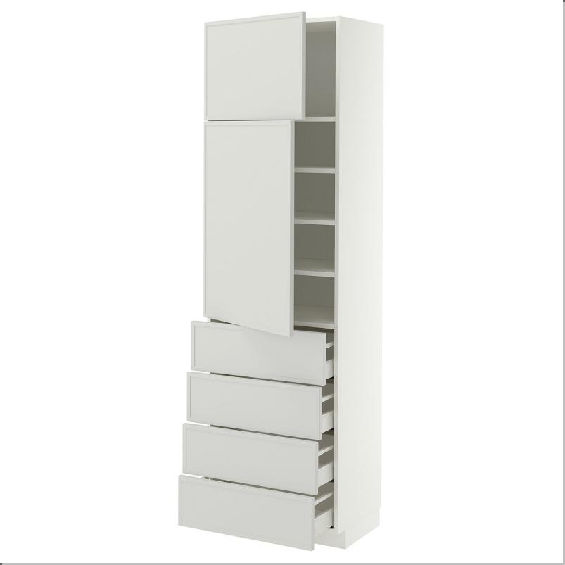 METOD メトード / MAXIMERA マキシメーラ ハイキャビネット 扉2枚/棚板/引き出し4個付き - ホワイト/アスプゥデン ライトグレー 60x41x200cm