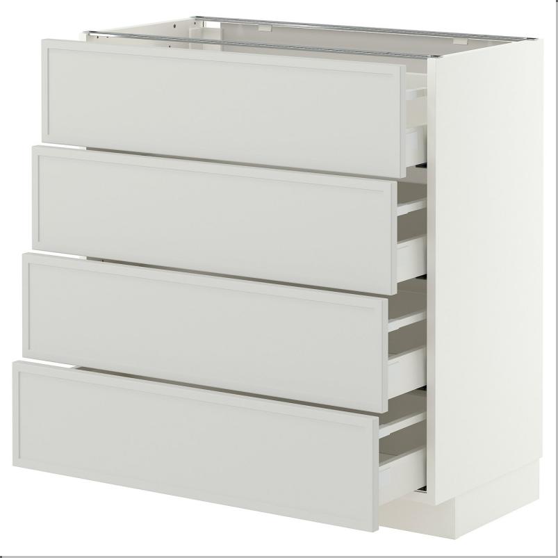 METOD メトード / MAXIMERA マキシメーラ ベースキャビネット 引き出し4個付き - ホワイト/アスプゥデン ライトグレー 80x41x80cm