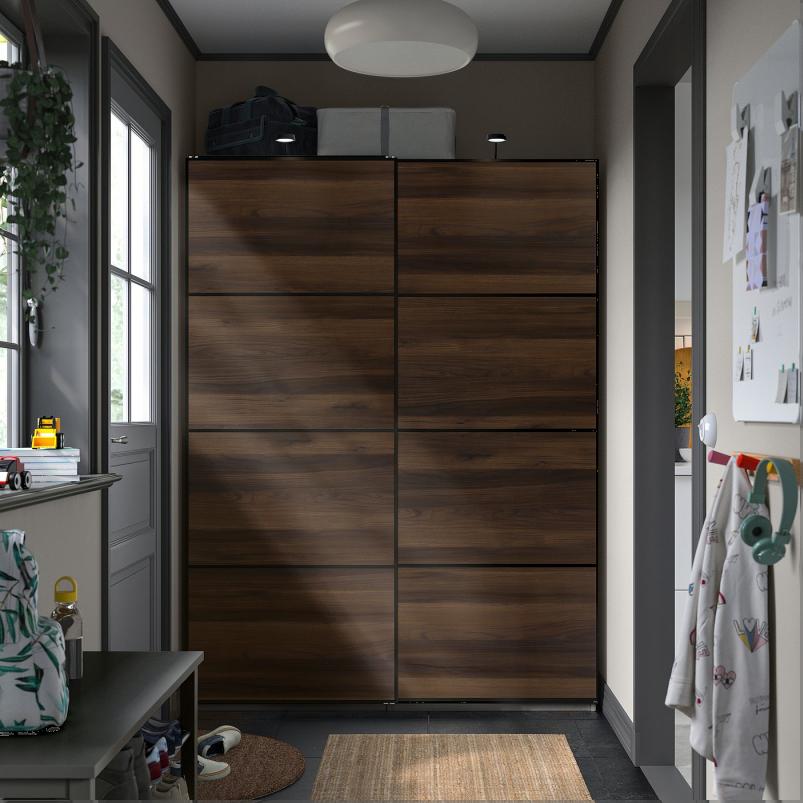 PAX パックス / MEHAMN メーハムン ワードローブ 引き戸付 - ダークグレー ブラック/両面仕様 ダークブラウン オーク調 150x43x201 cm