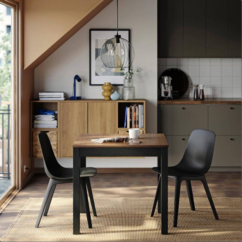 ALHULT オールフルト / ODGER オドゲル テーブル＆チェア2脚 - ブラック/ブラウン/チャコール 80x74cm