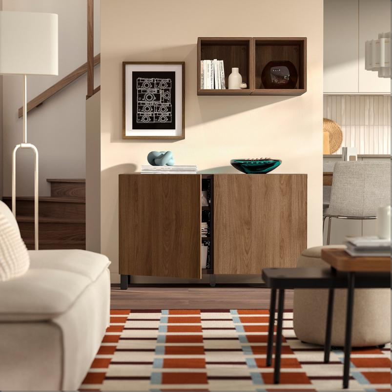 BESTA ベストー 収納コンビネーション 扉付 - ブラックブラウン/ラップヴィーケン/ストゥッバルプ ウォールナット調 120x42x74cm