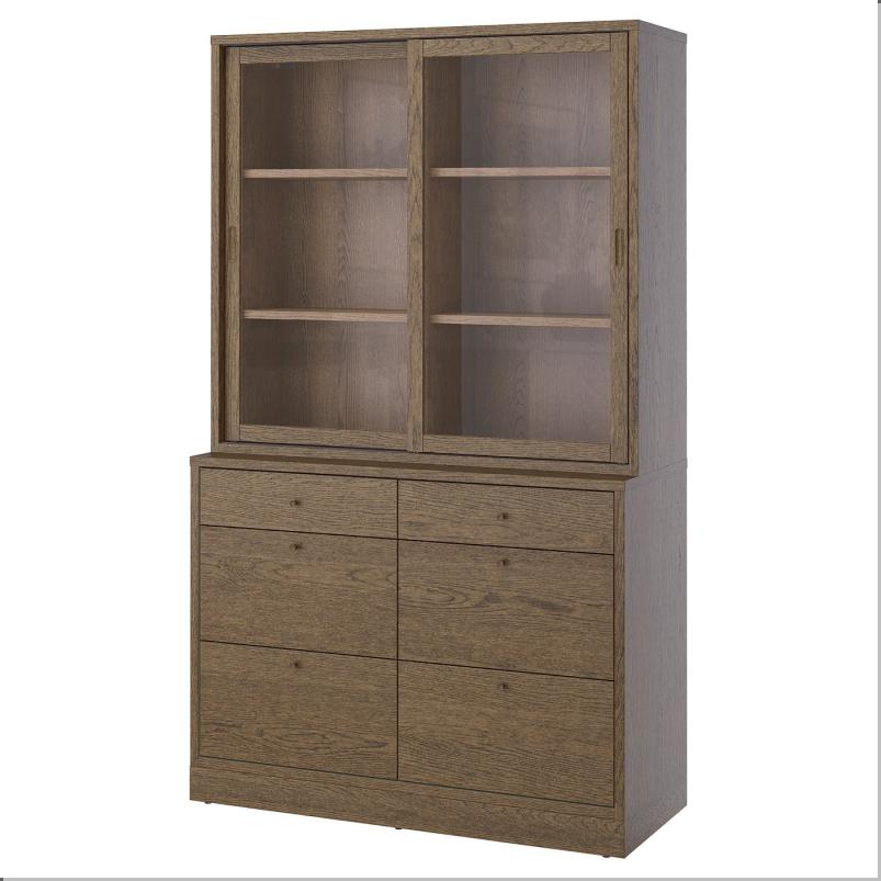 TONSTAD トンスタード 収納コンビネーション 引き出し付 - ブラウンステイン オーク材突き板/ガラス 121x47x210cm