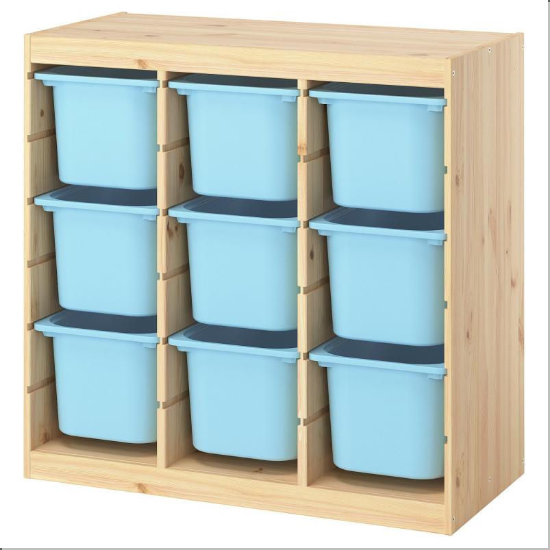 TROFAST トロファスト 収納コンビネーション - ルームディバイダ―/ライトホワイトステインパイン ライトブルー 93x44x91cm