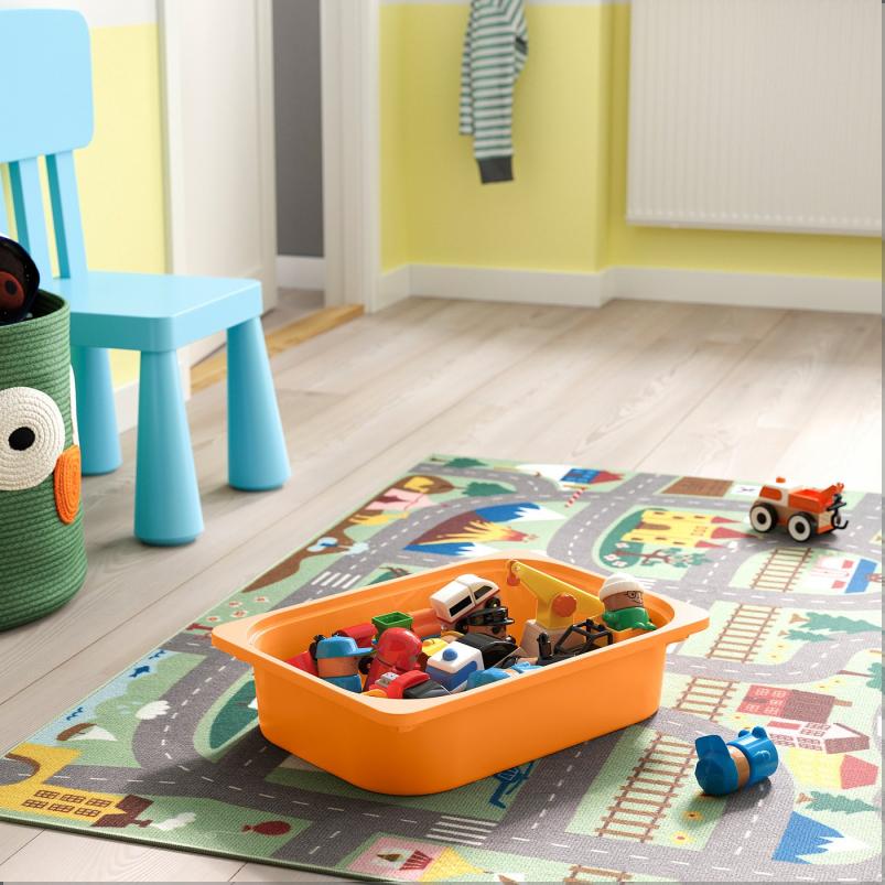 TROFAST トロファスト 収納コンビネーション - 棚/ボックス付き ルームディバイダ―/ライトホワイトステインパイン ライトオレンジ ブライトグリーン 93x44x91cm