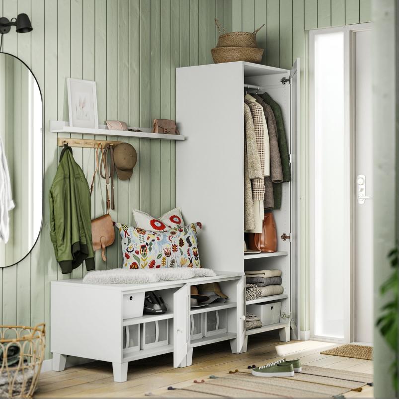 PLATSA プラッツァ ワードローブ 扉3枚付 - ホワイト/サンニダール ホワイト 180x57x191cm