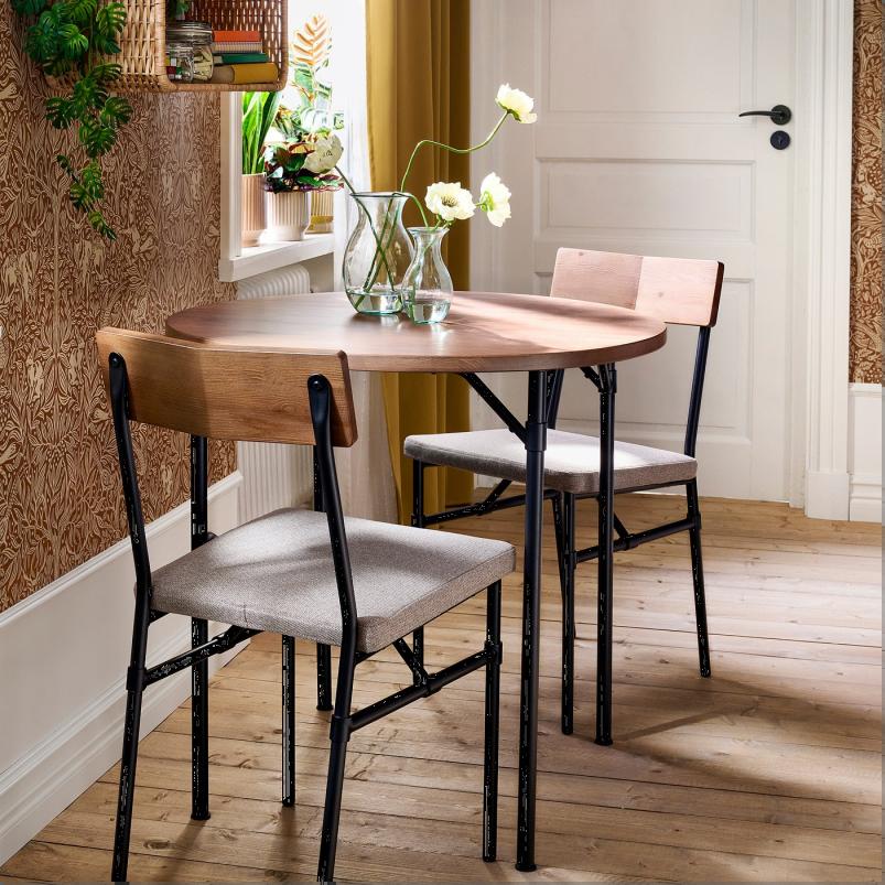 GRÖTÅN グロートーン / GRÖTÅN グロートーン テーブル＆チェア2脚 - パイン材 ブラウンステイン/ティッブレビ ダークベージュ 80 cm