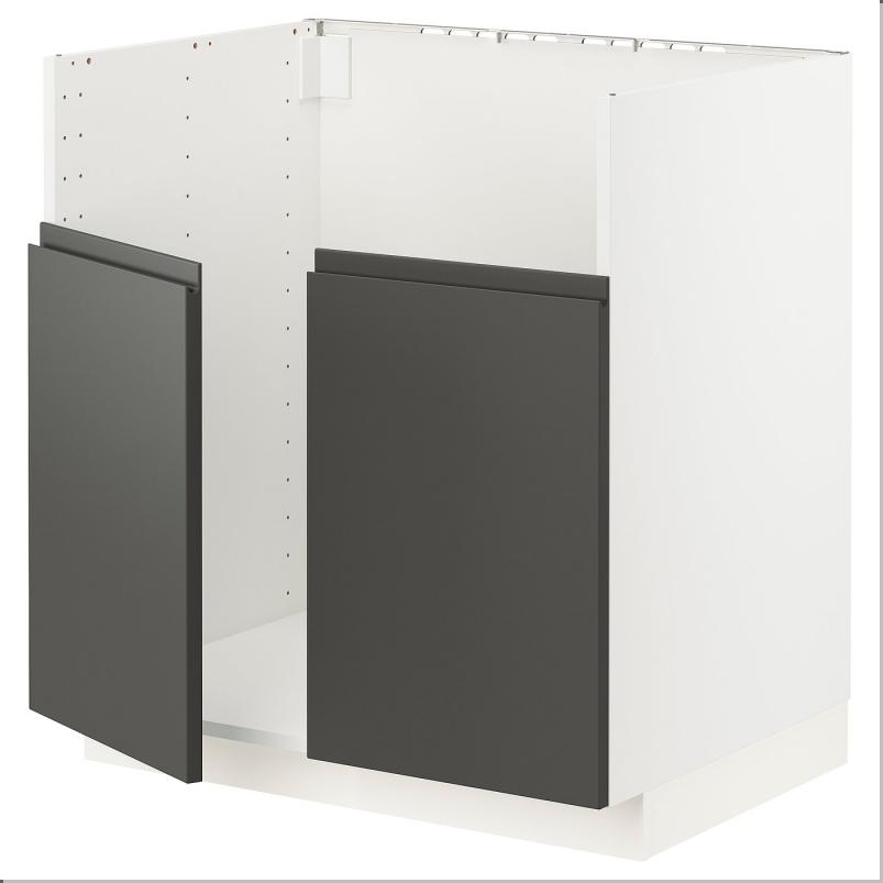 METOD メトード ベースキャビネット TALLSJÖN/タルショーン シンク用 - ホワイト/ヴォックストルプ ダークグレー 80x60x80 cm