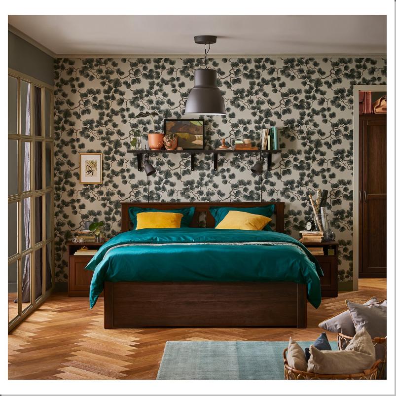 SONGESAND ソンゲサンド ベッドフレーム 収納ボックス4個付き - ブラウン/リルヘラン 140x200cm