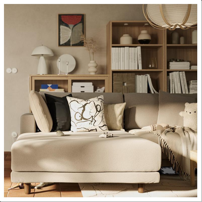 UPPAKRA ウッポークラ 3人掛けモジュールソファ - 寝椅子付き 左 フットスツール付き/ヨハネスホブ ブラウンベージュ