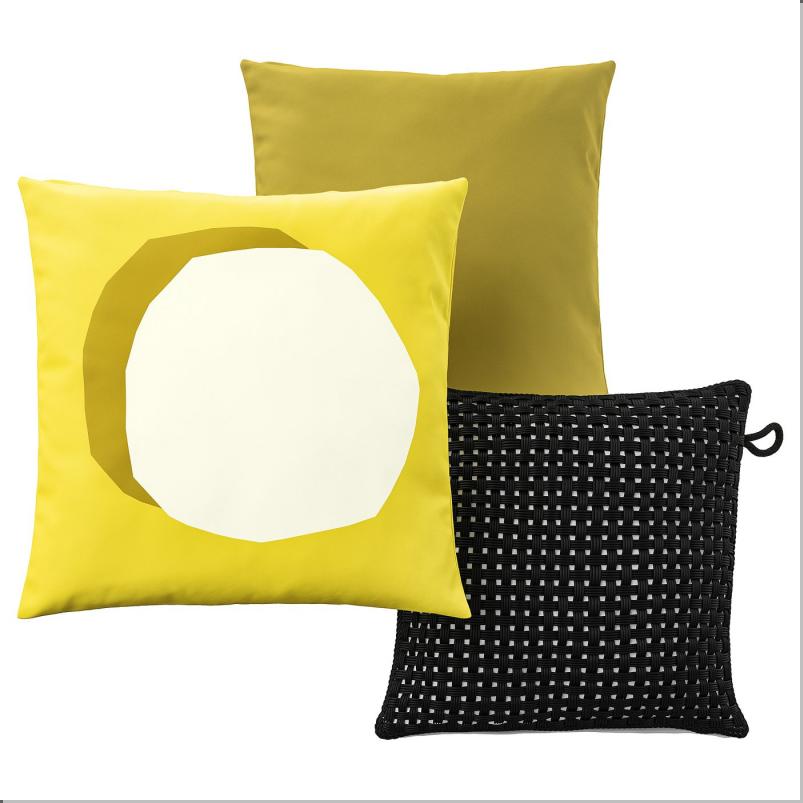 GULLBERGSO グルベルソ / HJARTERO イェルテロー クッション3個セット - ブライトイエロー/ホワイト イエローグリーン/ブラック 室内/屋外 50x50cm