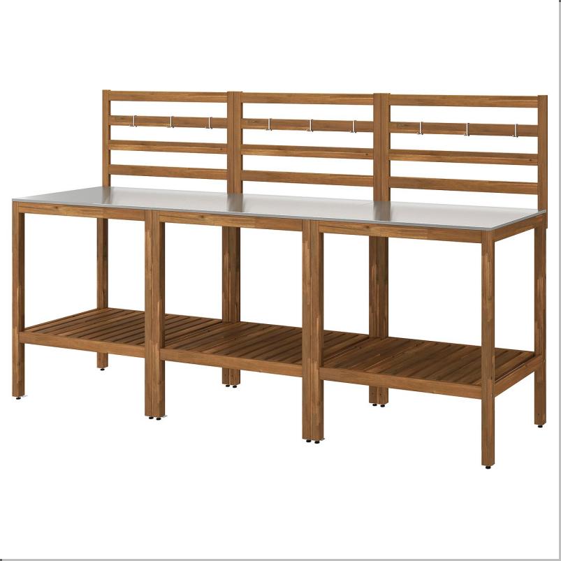 NAMMARO ネッマロー 屋外用キッチン - ライトブラウンステイン/ステンレススチール 240x62cm