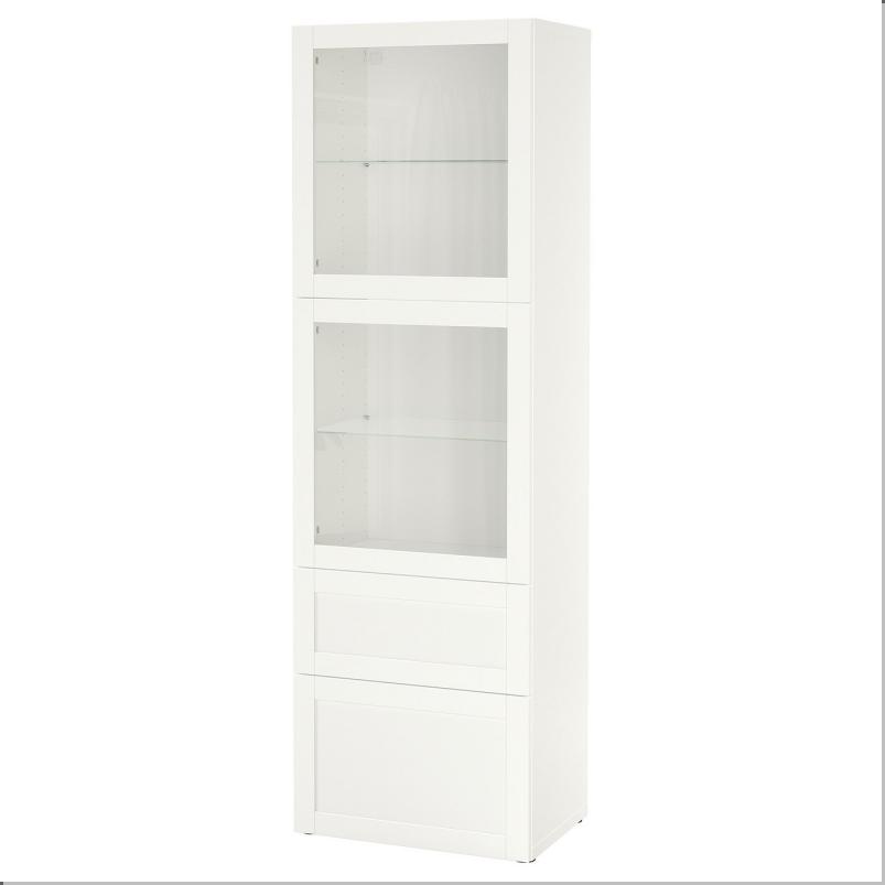 BESTA ベストー 収納コンビネーション ガラス扉付き - ホワイト/ハンヴィーケン ホワイトクリアガラス 60x42x193cm