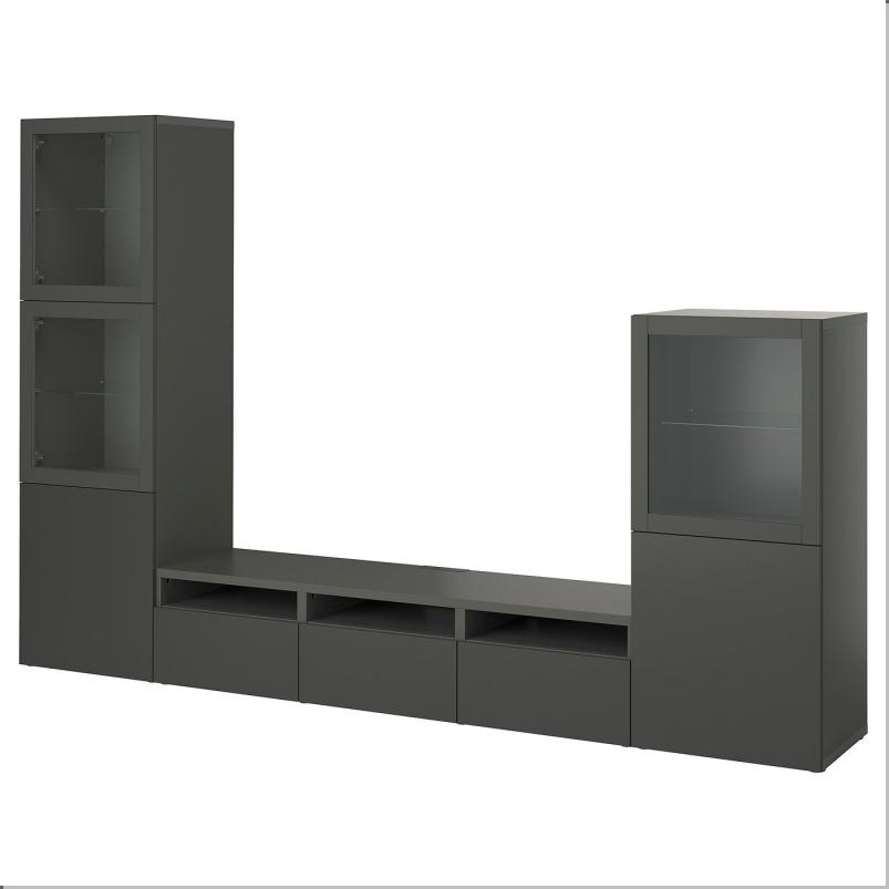 BESTÅ ベストー テレビボード/ガラス扉 - ダークグレー ラップヴィーケン/シンドヴィーク ダークグレー 300x42x193 cm