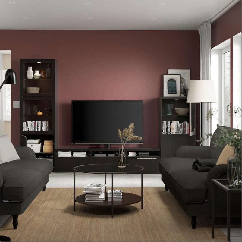 BESTA ベストー テレビボード/ガラス扉 - ブラックブラウン/ラップヴィーケン ブラックブラウンクリアガラス 300x42x193cm