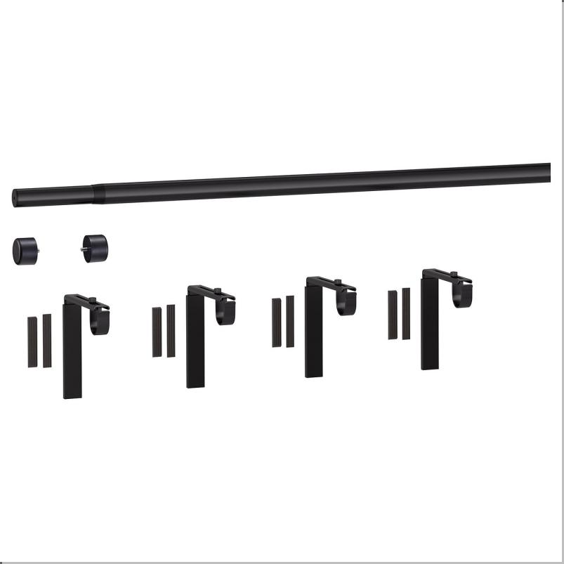 HUGAD フーガード カーテンポールコンビネーション - 壁/天井用ブラケット付き/フィニアル付き ブラック 210-385cm