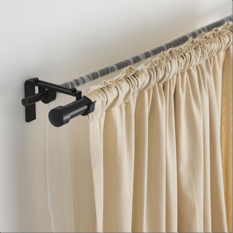 RACKA レッカ / HUGAD フーガード ダブルカーテンロッドコンビネーション - ブラック 210-385cm