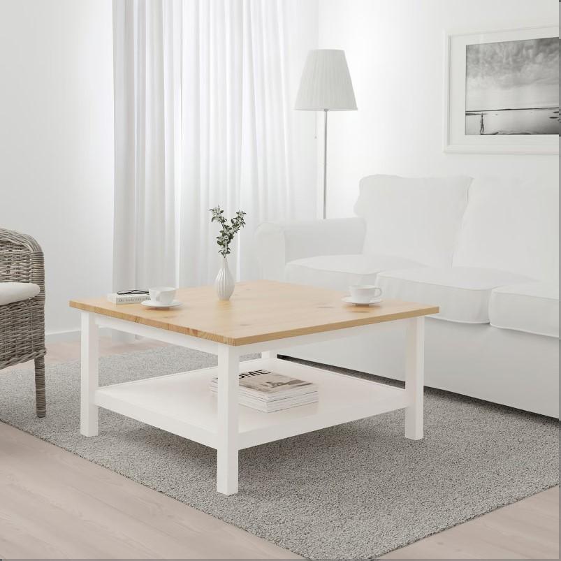 HEMNES ヘムネス コーヒーテーブル - ホワイトステイン/ライトブラウン 90x90cm