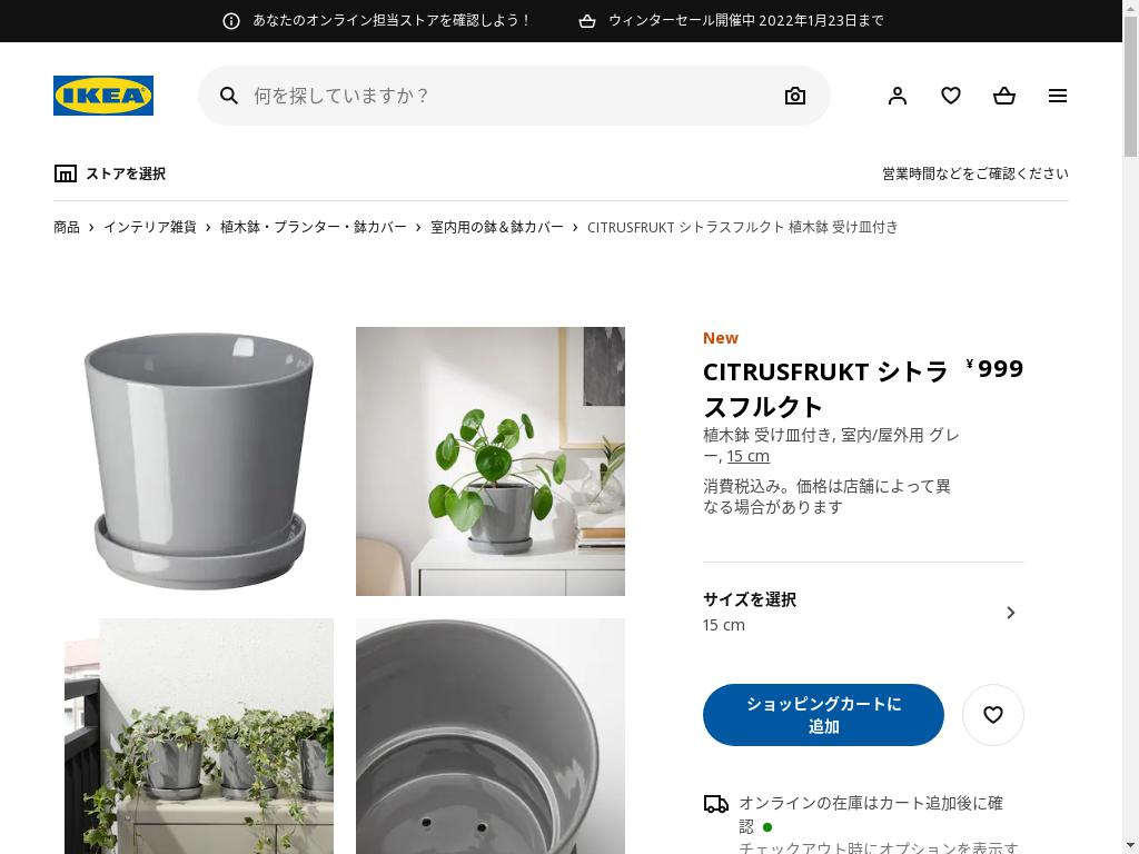 CITRUSFRUKT シトラスフルクト 植木鉢 受け皿付き - 室内/屋外用 グレー 15 CM