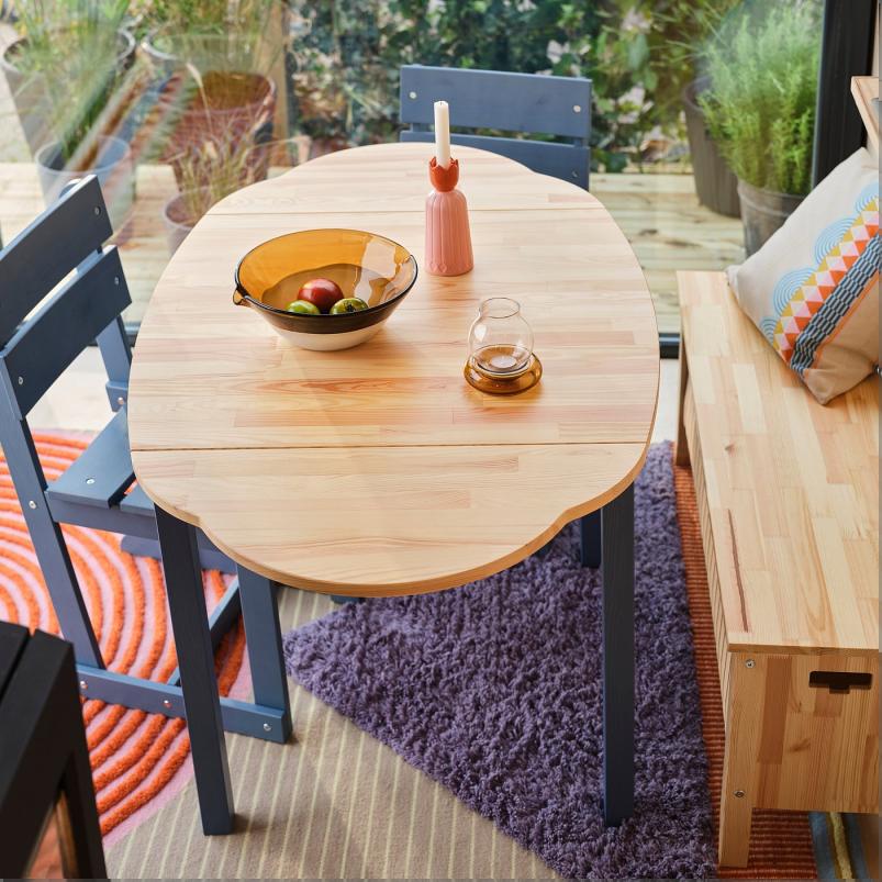 OMMJANGE オッミェンゲ ドロップリーフテーブル - パイン材/ステイン仕上げ ブルー 134x82cm