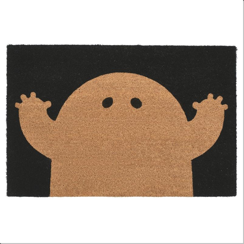 KUSTFYR クストフィール 玄関マット - おばけ模様 ブラック/ナチュラル 60x90cm