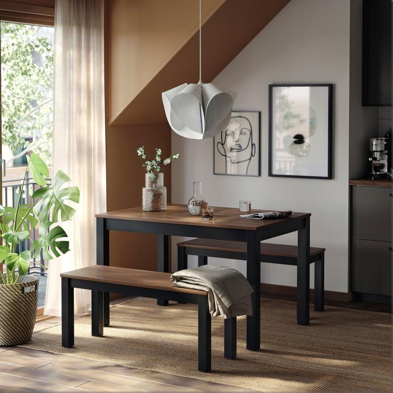 ALHULT オールフルト ベンチ - ブラック/ブラウン 103x36cm