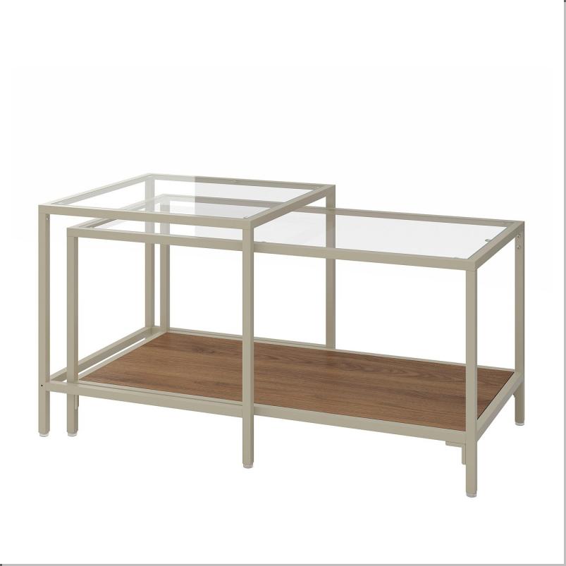 VITTSJO ヴィットショー ネストテーブル2点セット - ライトベージュ/ガラス 90x50cm